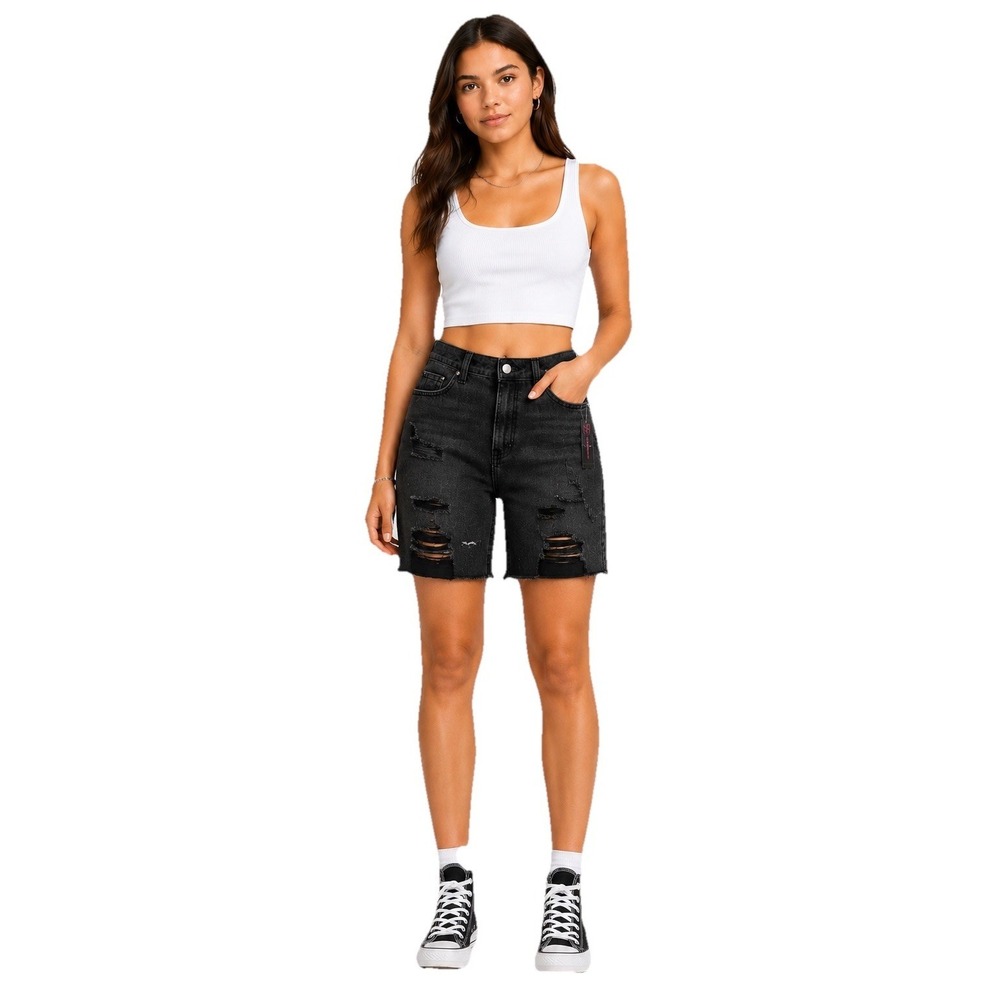 No Boundaries High Rise Jean Shorts Junior's Size 5 Black Distressed Denim NEW